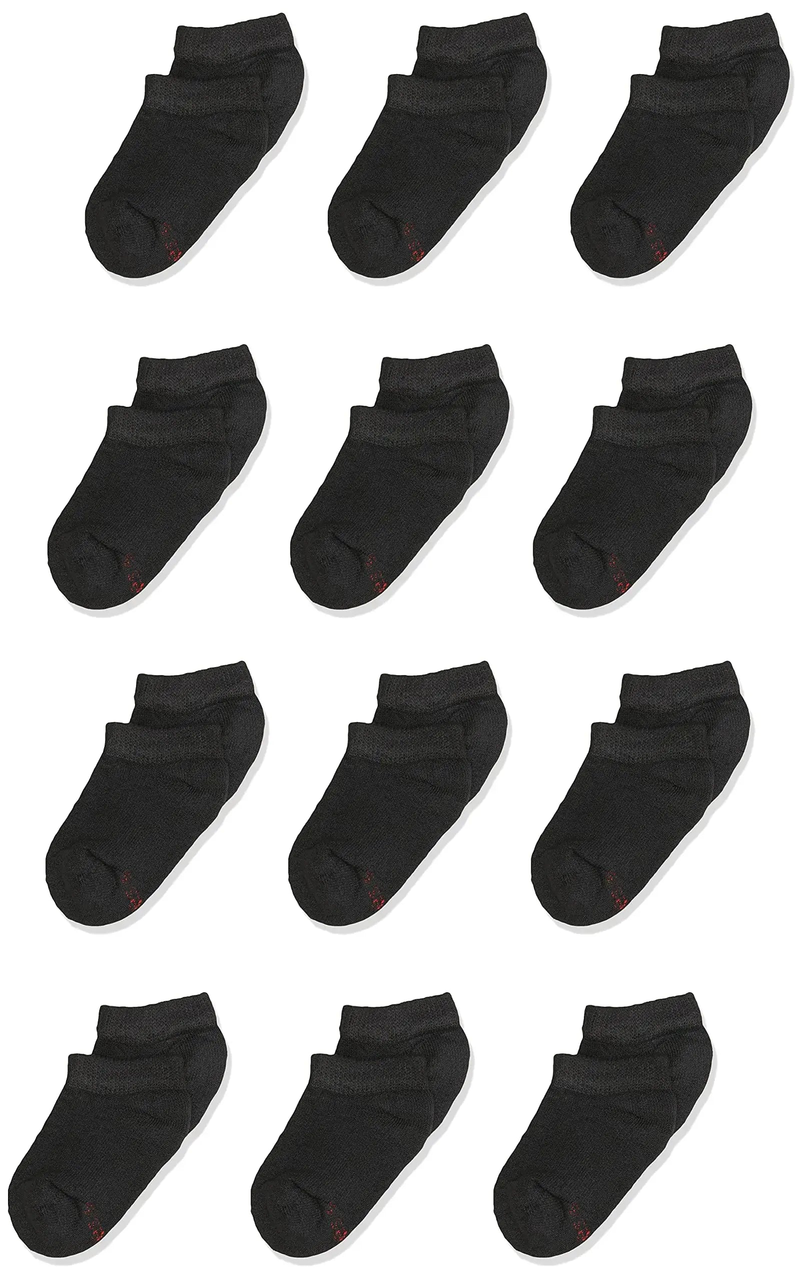 Hanes Boys' Socks, Double Tough Cushioned Ankle and No Show, 12-Pair Packs Large No Show - Black - 12 Pack