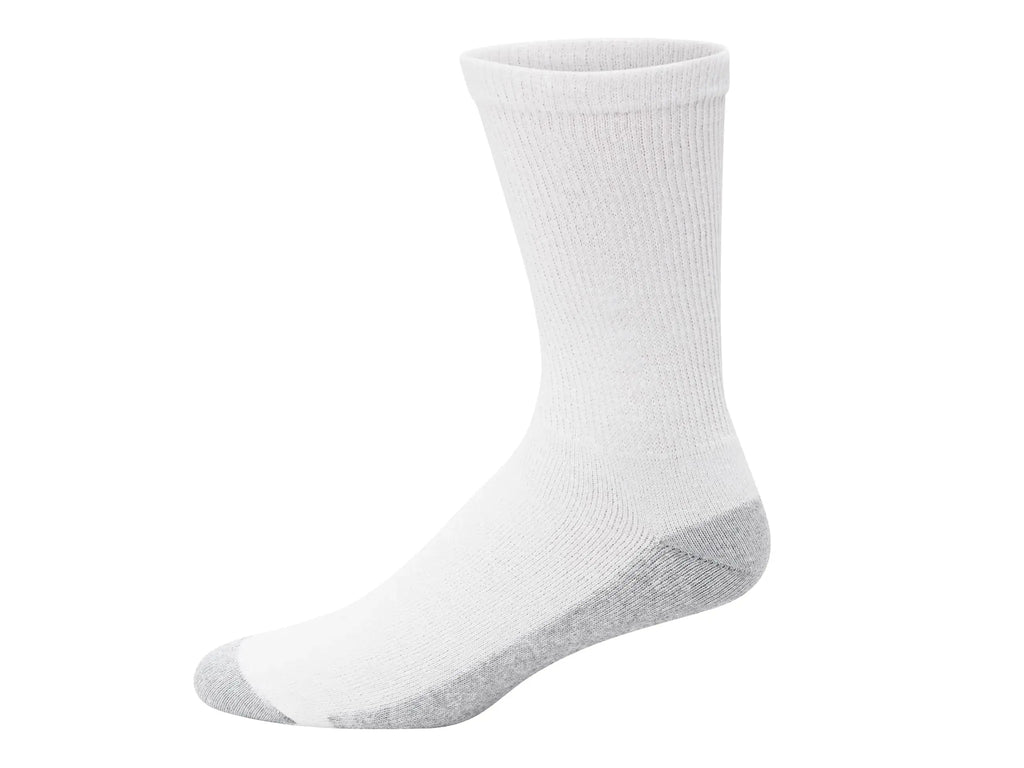 Hanes Men's Double Tough Crew Socks, 12-Pair Pack 12-14 White/ Grey Foot Bottom - 12 Pack