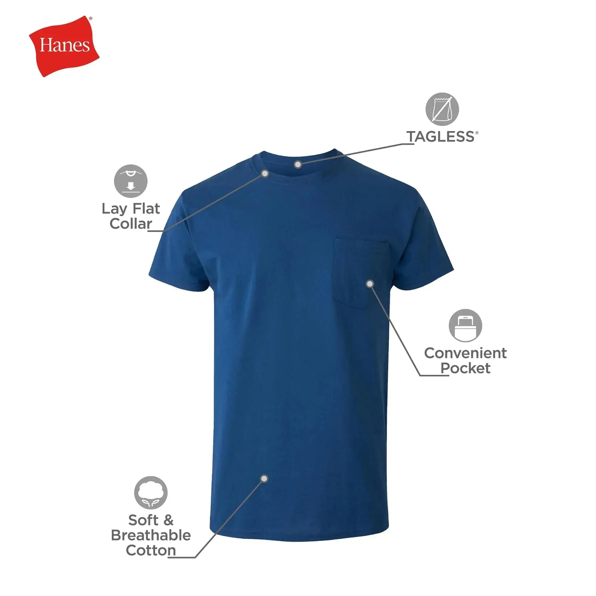 Hanes Men's Pocket Undershirt Pack – Cotton Crew Neck Moisture-Wicking Tee (6-Pack, XX-Large)