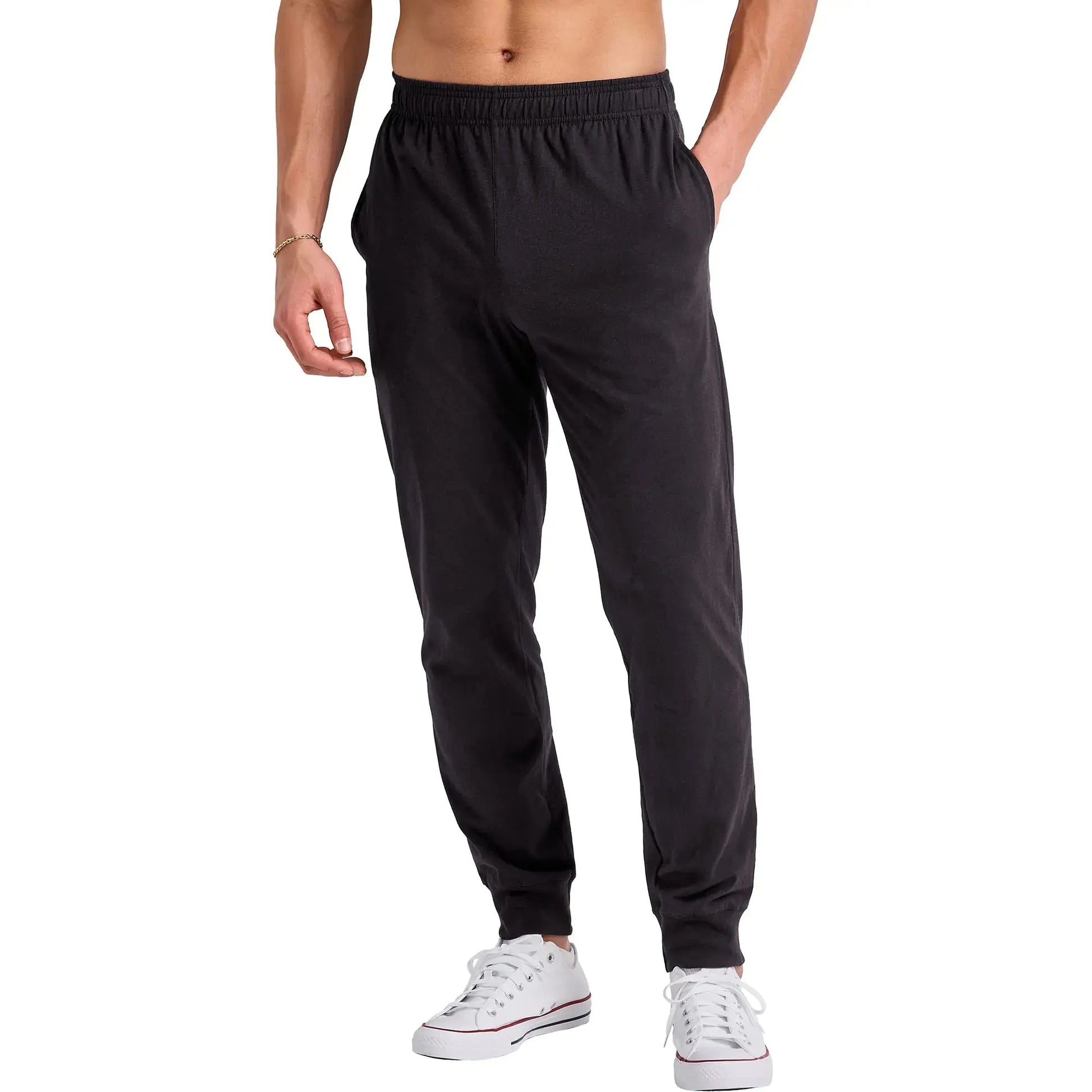 Hanes Originals Cotton Joggers, Jersey Sweatpants for Men with Pockets, 30" Inseam Large Black