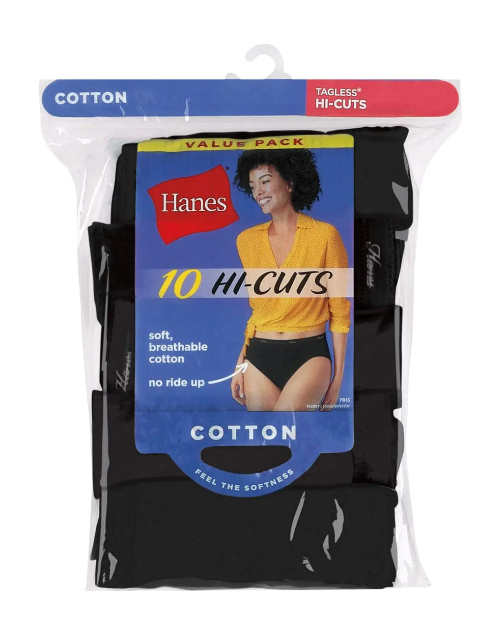 Hanes Women's Hi-Cut Cotton Underwear, Value 10-Pack, Assorted High-Waisted Panties 7 All Black