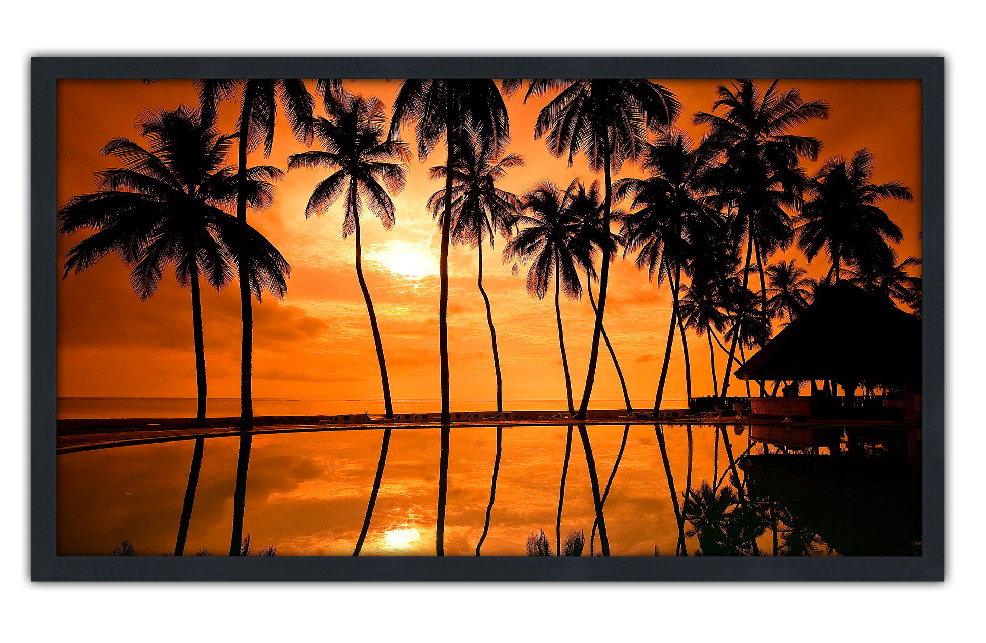 Professionally Framed Hawaii Palmtree Sunset Skyline High-Resolution Panoramic Photo 12x22 Wall Art