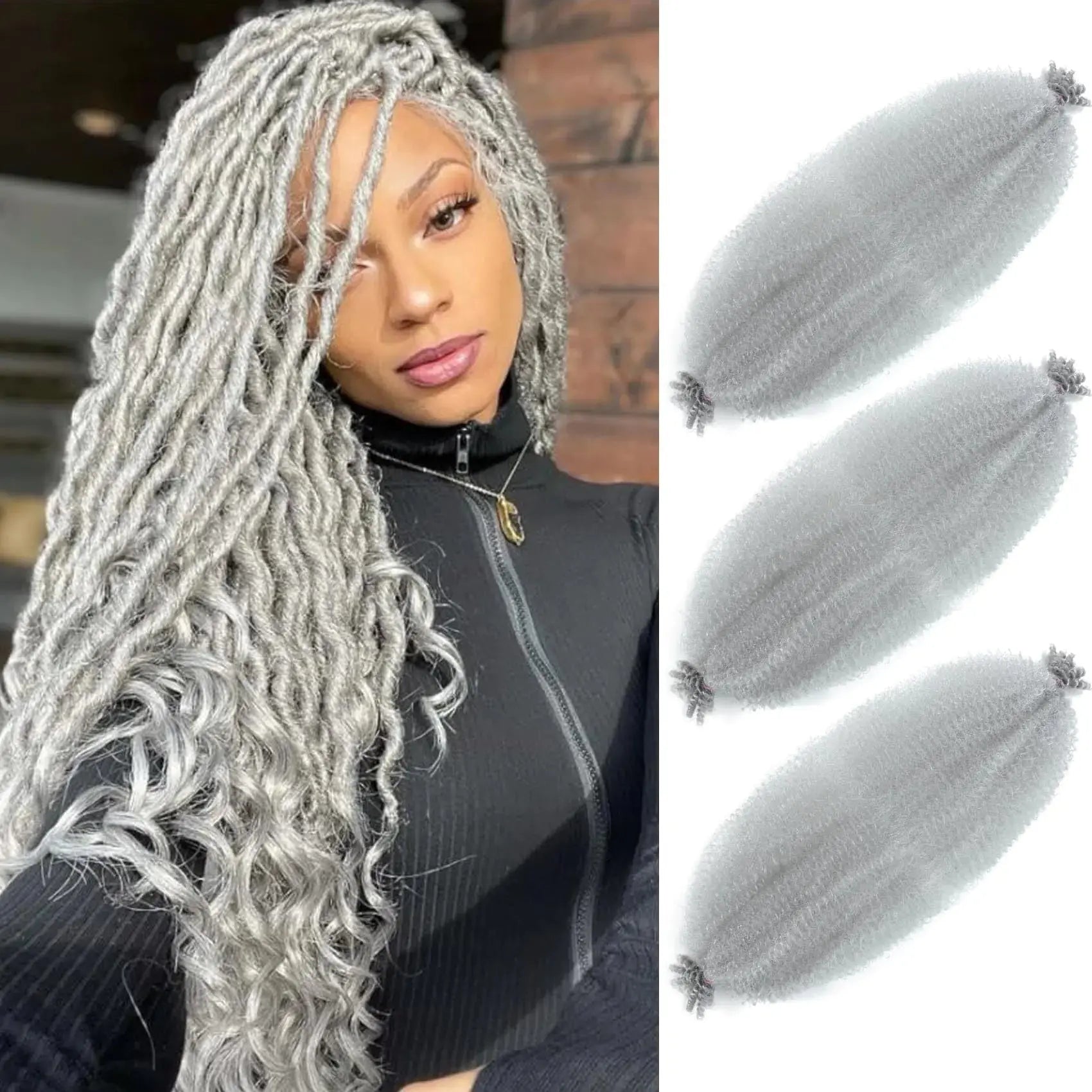 Hbegant Springy Afro Twist Hair 24 Inch - Pre Fluffed Spring Hair Extensions Gray