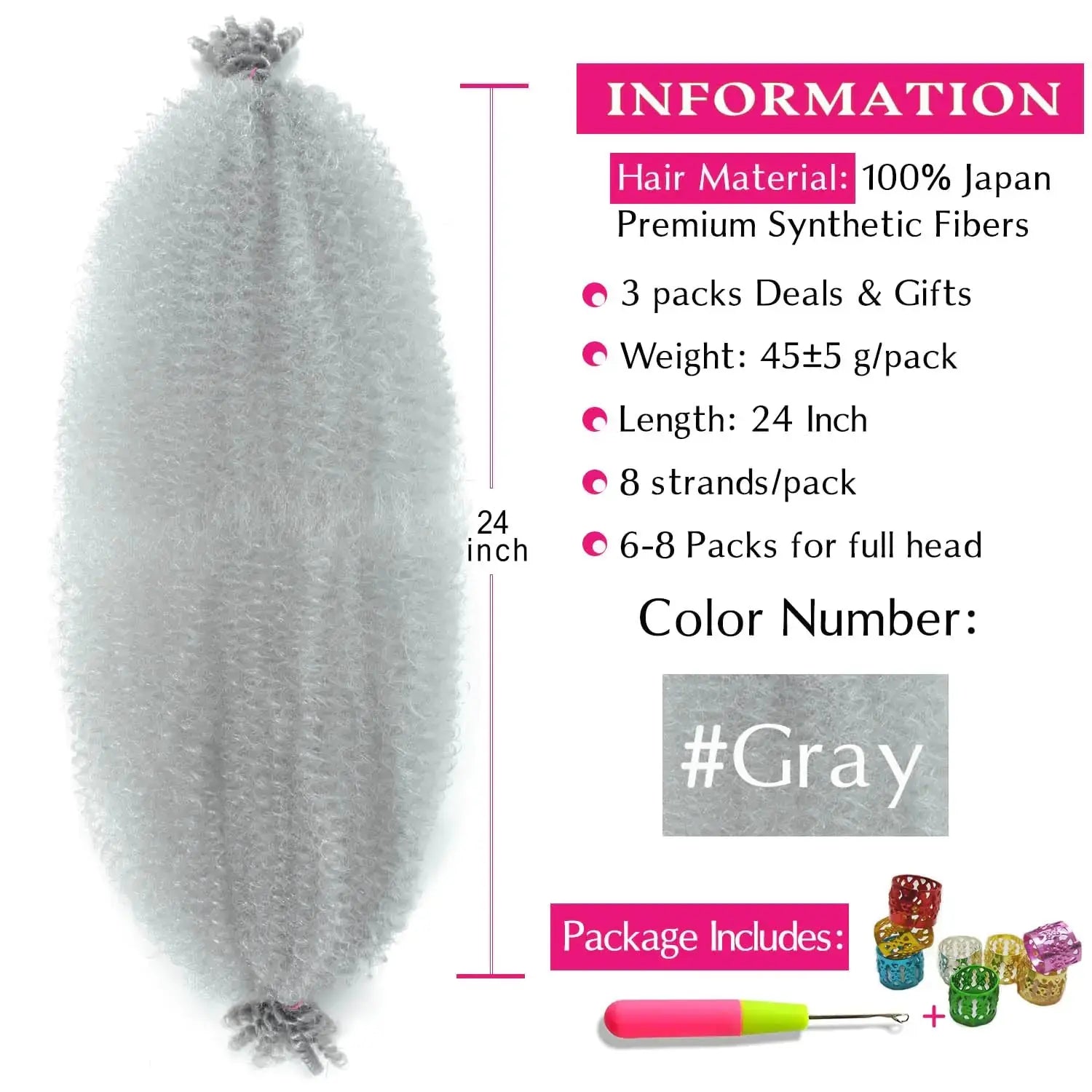 Hbegant Springy Afro Twist Hair 24 Inch - Pre Fluffed Spring Hair Extensions Gray