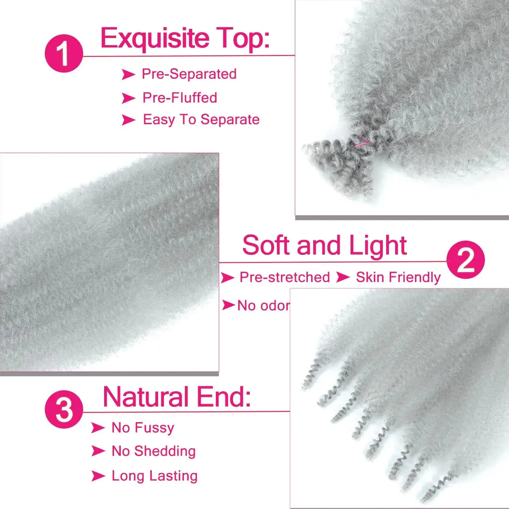 Hbegant Springy Afro Twist Hair 24 Inch - Pre Fluffed Spring Hair Extensions Gray