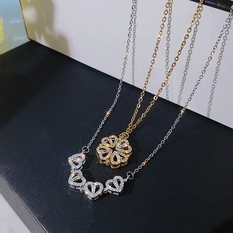 Heart-Shaped Four-Leaf Clover Pendant Necklace