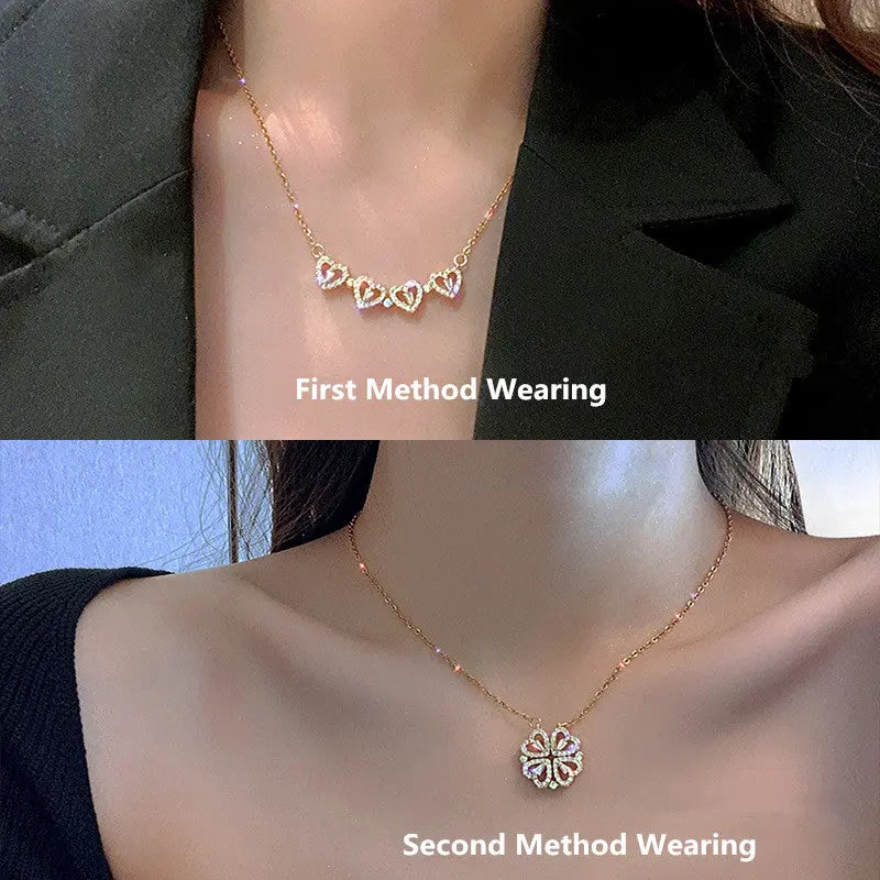 Heart-Shaped Four-Leaf Clover Pendant Necklace