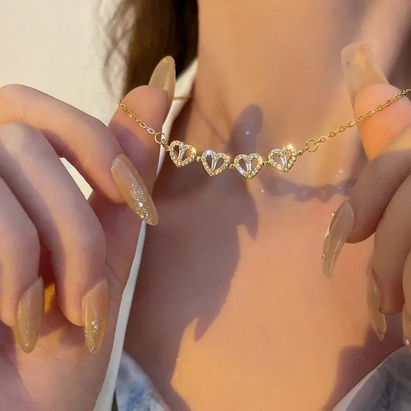 Heart-Shaped Four-Leaf Clover Pendant Necklace