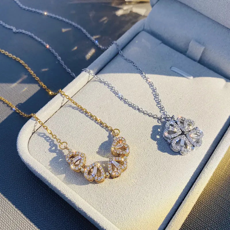 Heart-Shaped Four-Leaf Clover Pendant Necklace