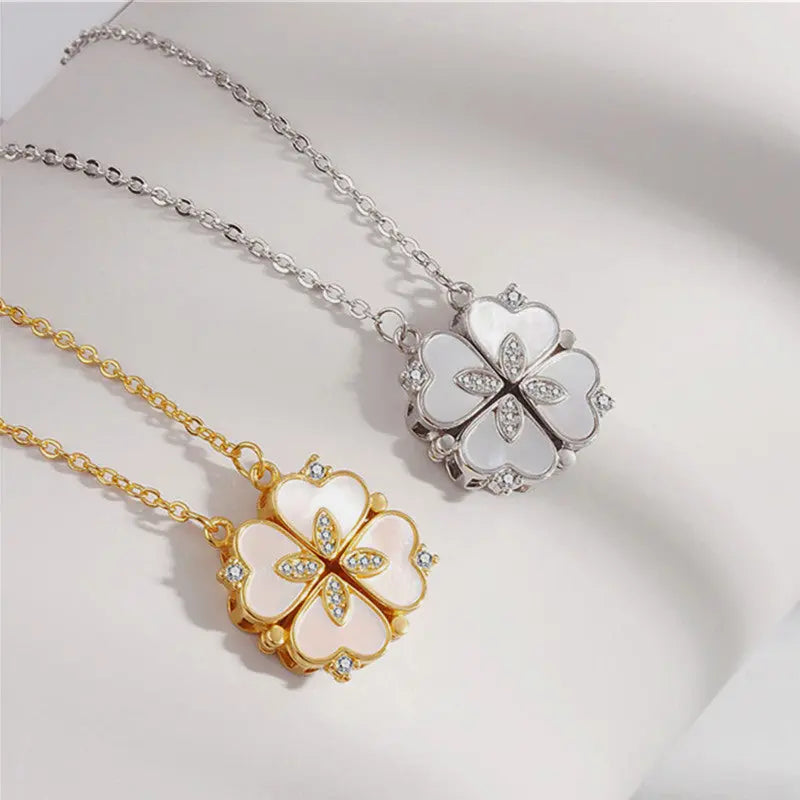 Heart-Shaped Four-Leaf Clover Pendant Necklace