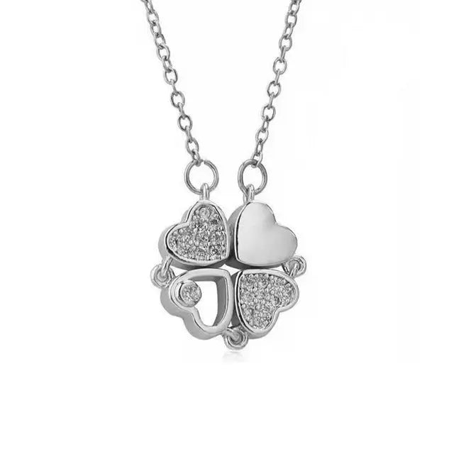 Heart-Shaped Four-Leaf Clover Pendant Necklace