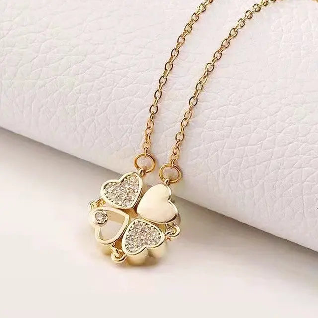 Heart-Shaped Four-Leaf Clover Pendant Necklace