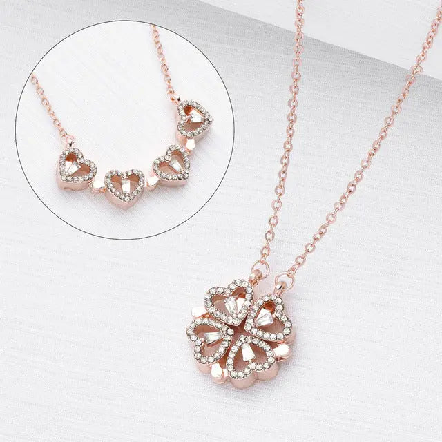 Heart-Shaped Four-Leaf Clover Pendant Necklace