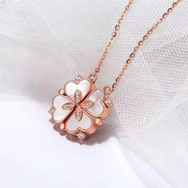 Heart-Shaped Four-Leaf Clover Pendant Necklace