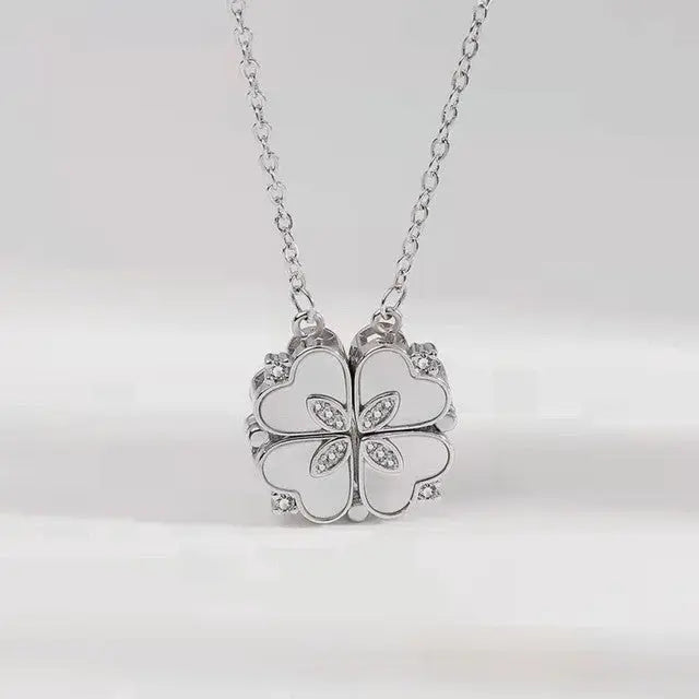 Heart-Shaped Four-Leaf Clover Pendant Necklace