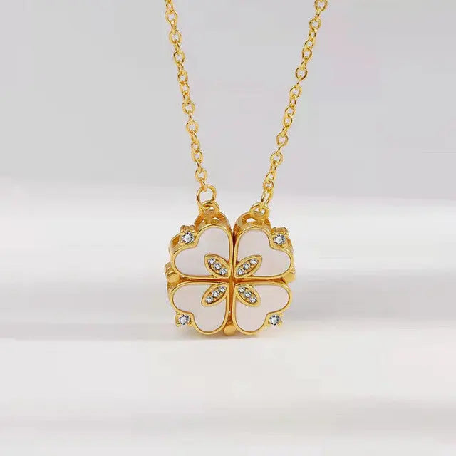 Heart-Shaped Four-Leaf Clover Pendant Necklace