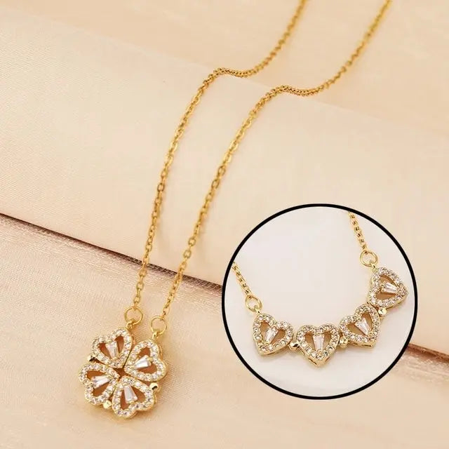 Heart-Shaped Four-Leaf Clover Pendant Necklace