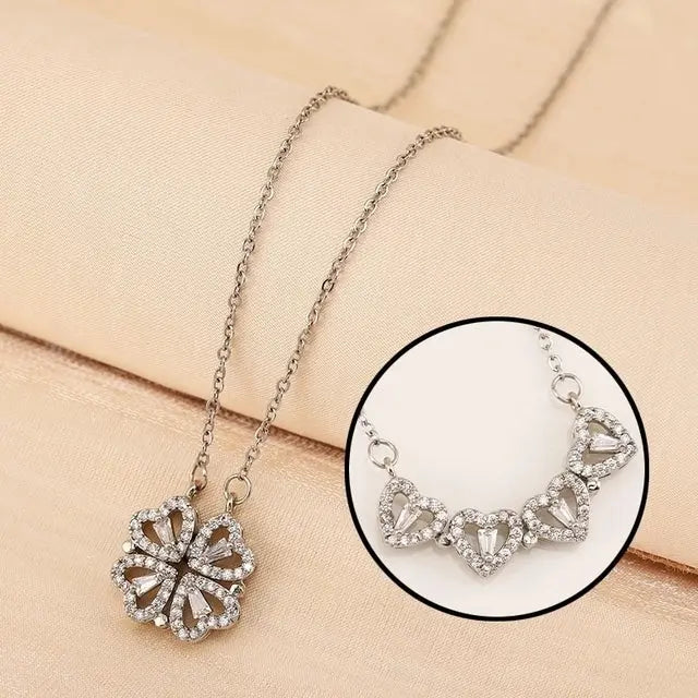 Heart-Shaped Four-Leaf Clover Pendant Necklace