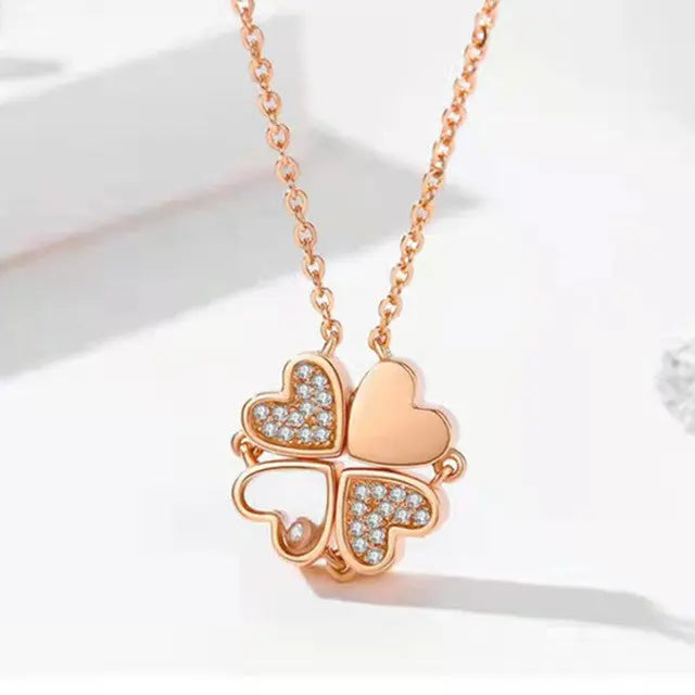 Heart-Shaped Four-Leaf Clover Pendant Necklace