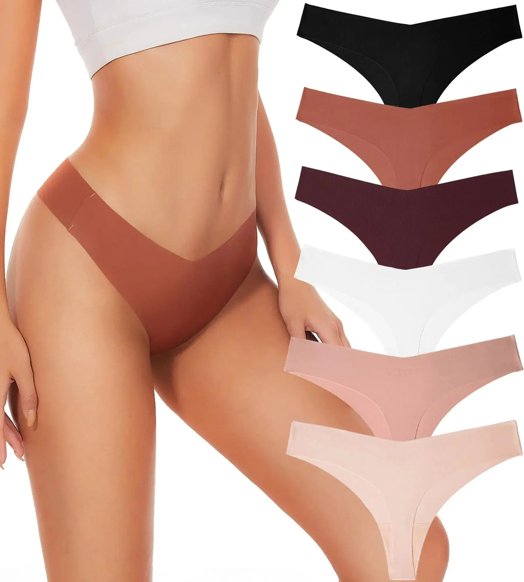 Hellopopgo Seamless Thongs For Womens | V-waisted No Show Thong Seamless Panties - Breathable Comfortable Underwear
