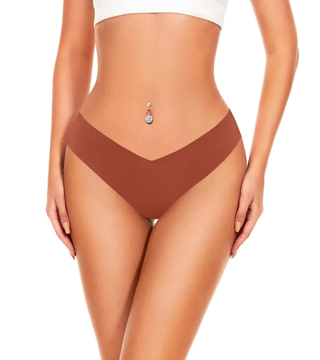 Hellopopgo Seamless Thongs For Womens | V-waisted No Show Thong Seamless Panties - Breathable Comfortable Underwear
