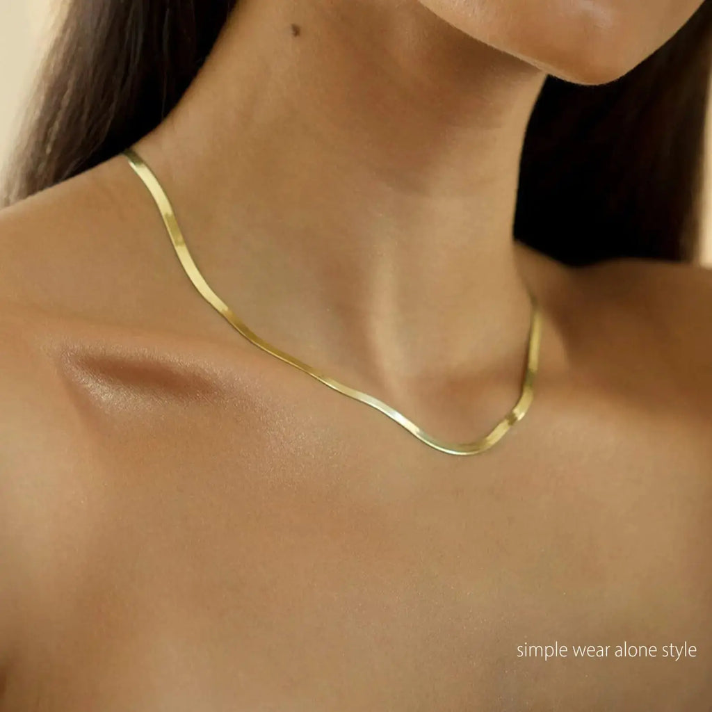 Herringbone Gold Necklace for Women – 14k Gold Plated Snake & Figaro Chain Choker, Dainty Layered Jewelry Gift