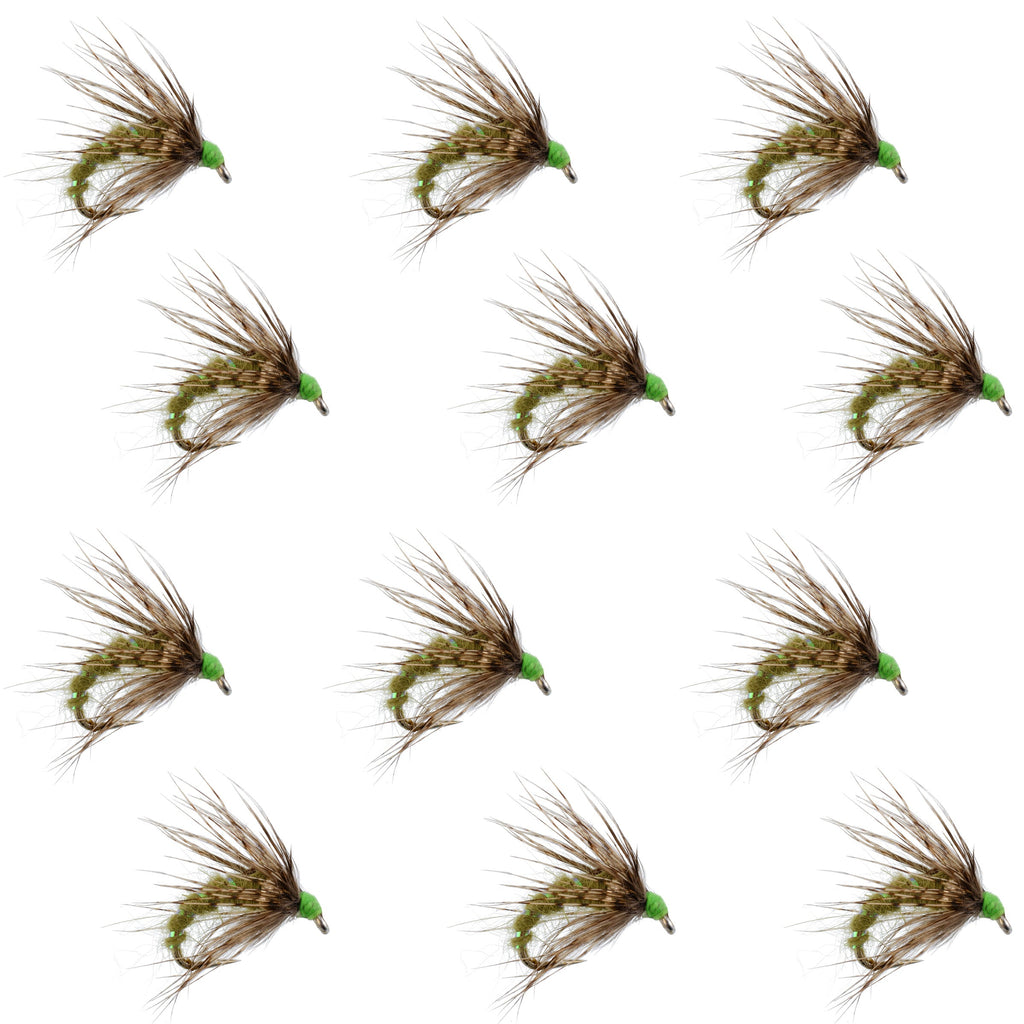 Olive Holy Grail Caddis Pupa Emerger 12 Flies Hook Size 16
