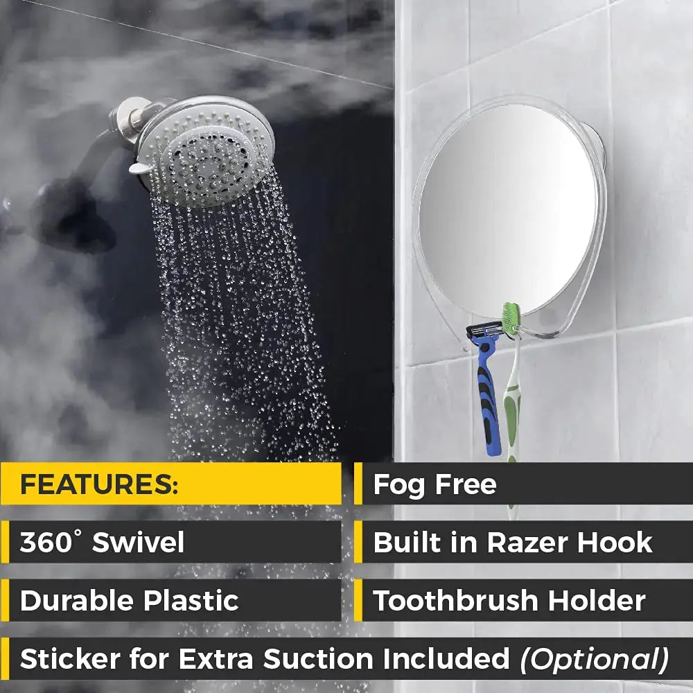 Honeybull Shower Mirror Fogless for Shaving - with Suction, Razor Holder for Shower & Swivel