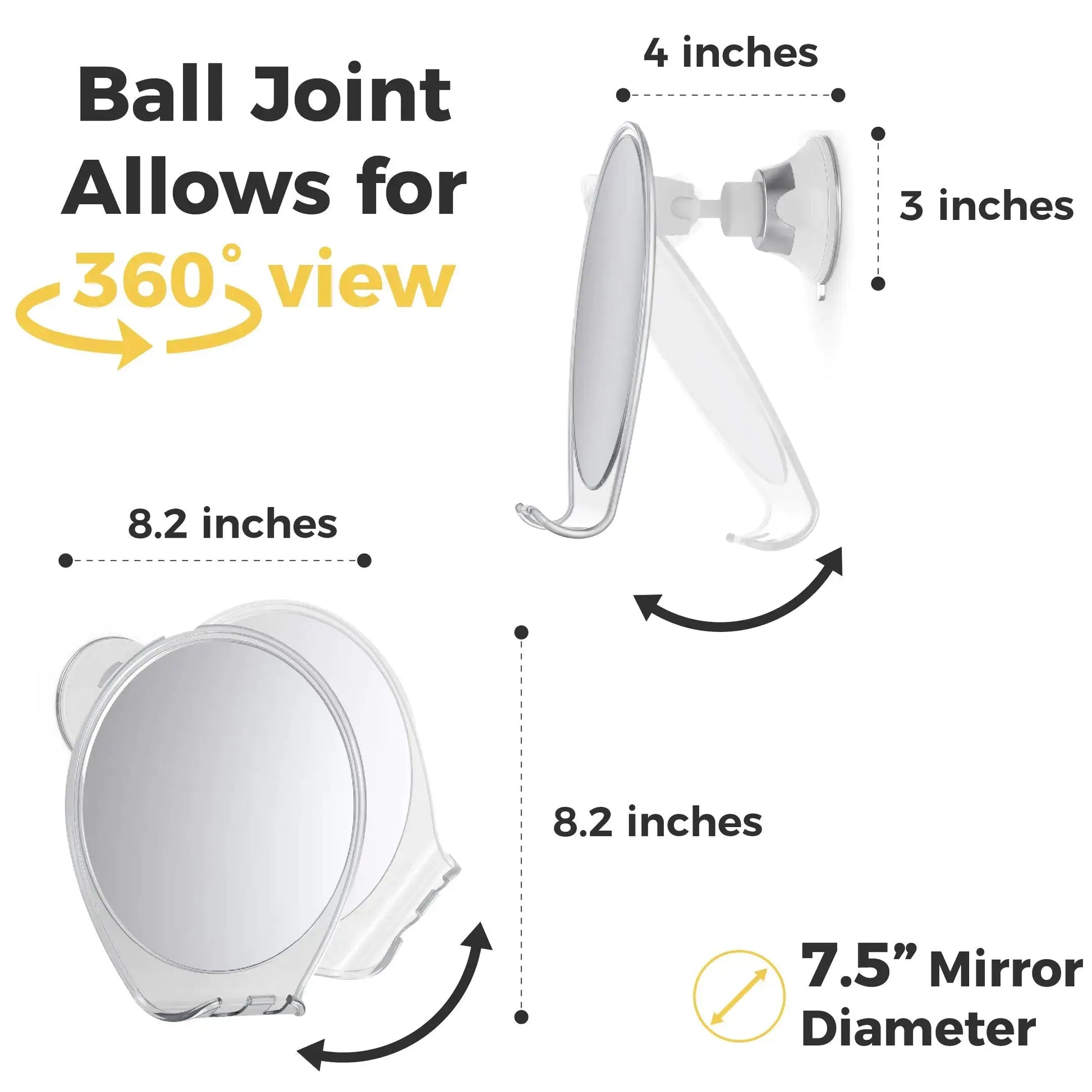 Honeybull Shower Mirror Fogless for Shaving - with Suction, Razor Holder for Shower & Swivel