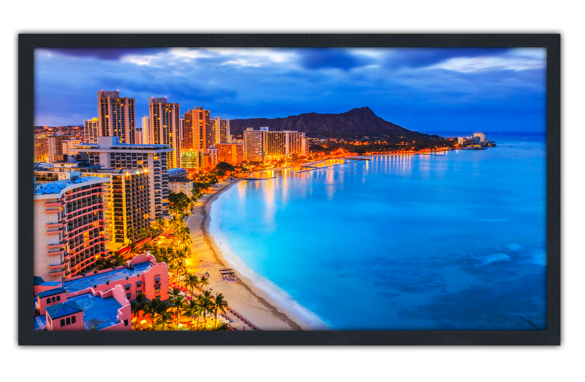 Professionally Framed Honolulu Hawaii Skyline High-Resolution Panoramic Photo 12x22 Wall Art