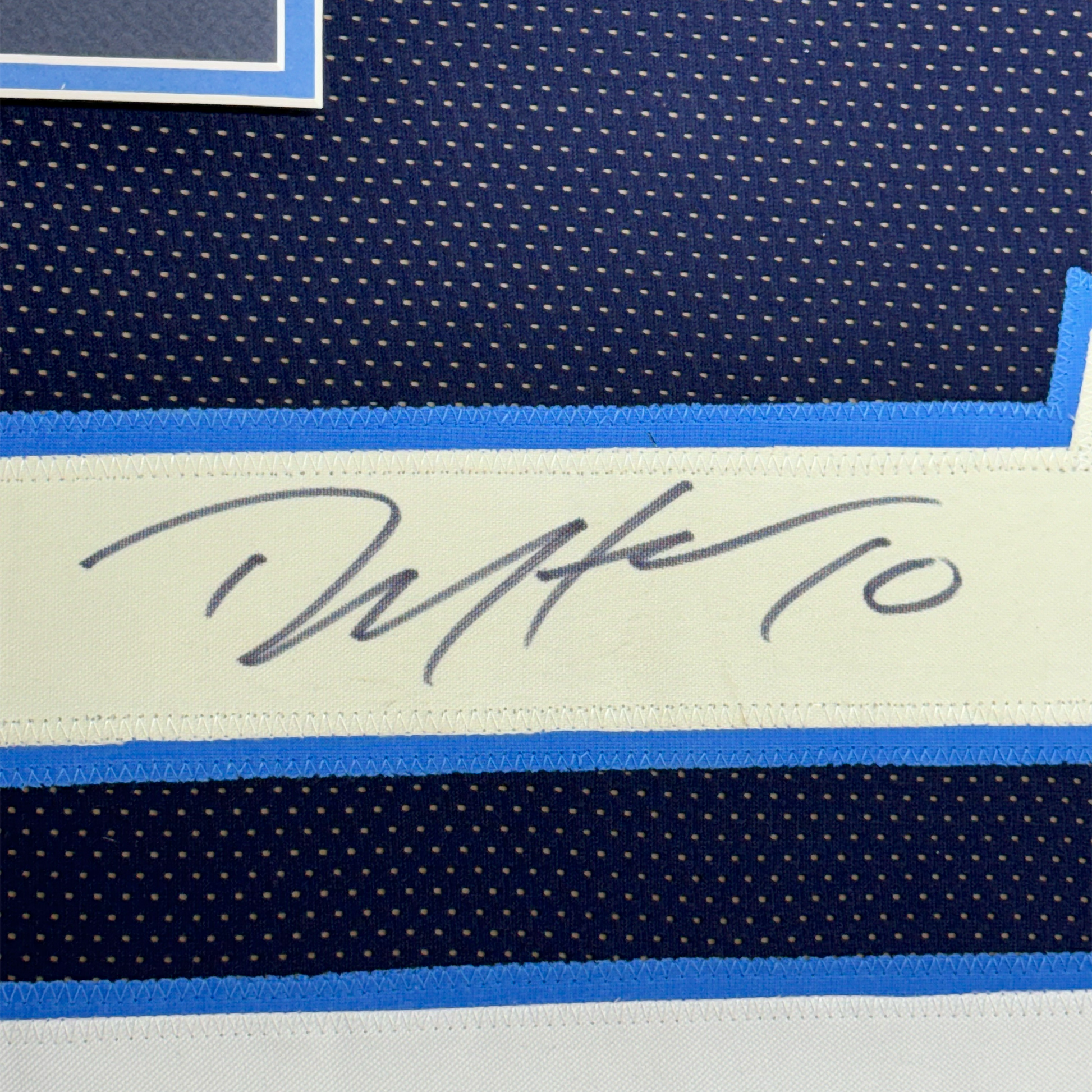 Framed Autographed/Signed DeAndre Hopkins 35x39 Tennessee Dark Blue Football Jersey JSA COA