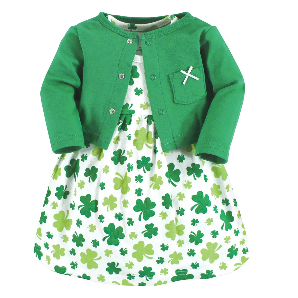Hudson Baby Baby Girls' Cotton Dress and Cardigan Set | Shamrocks Color