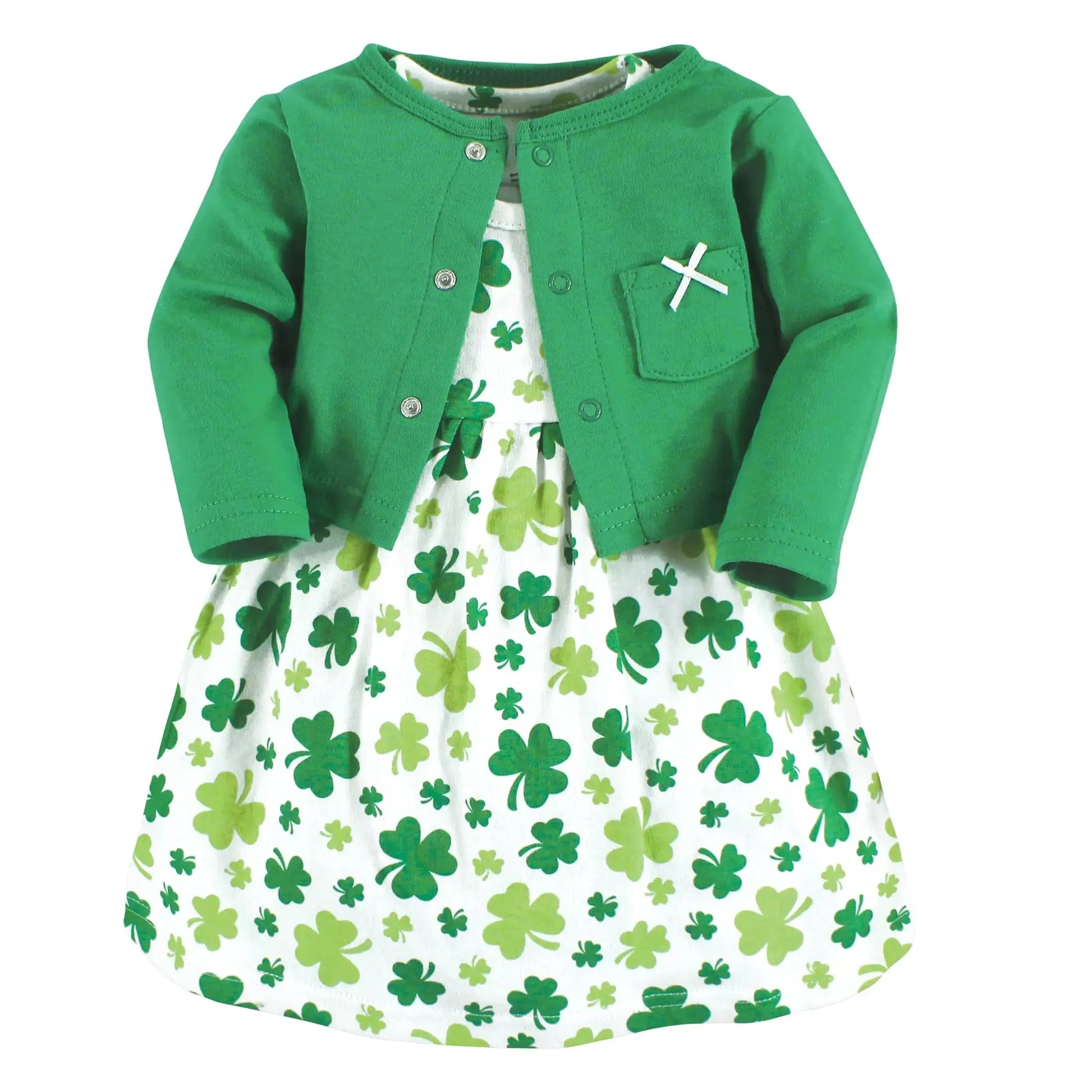 Hudson Baby Baby Girls' Cotton Dress and Cardigan Set | Shamrocks Color
