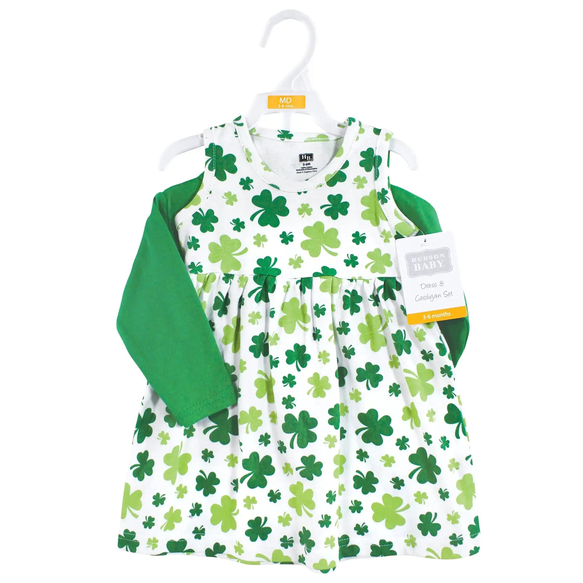 Hudson Baby Baby Girls' Cotton Dress and Cardigan Set | Shamrocks Color