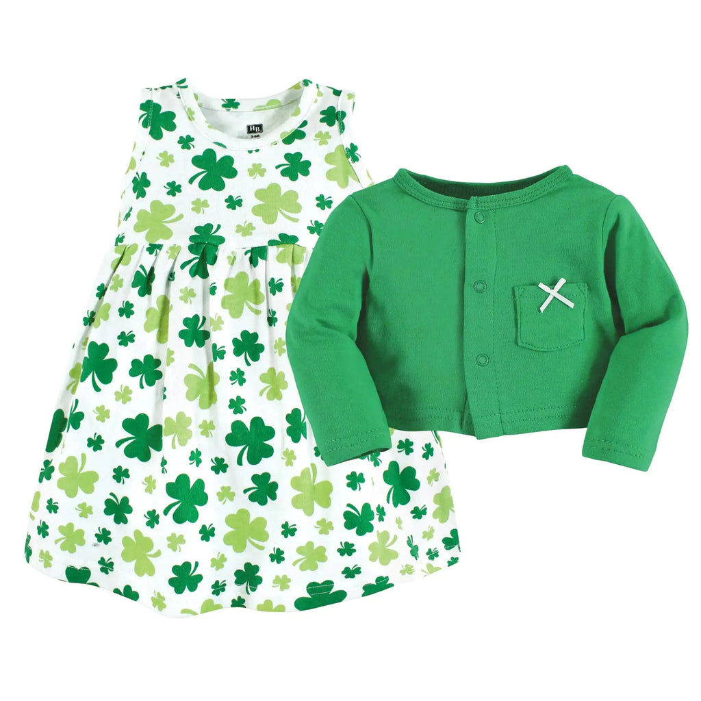 Hudson Baby Baby Girls' Cotton Dress and Cardigan Set | Shamrocks Color