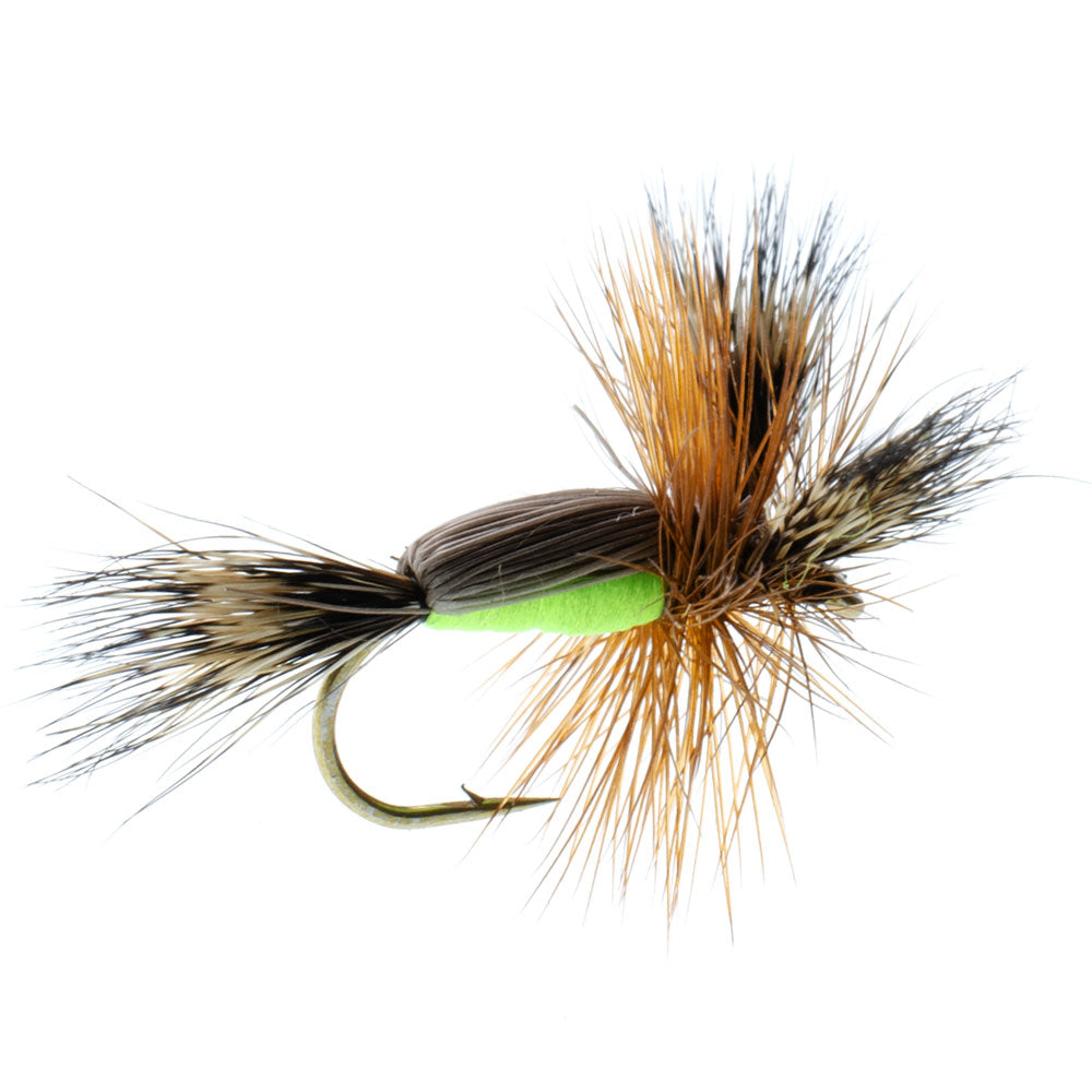 Barbless Chartreuse Humpy Classic Hair Wing Dry Fly - 1 Dozen Flies Hook Size 12