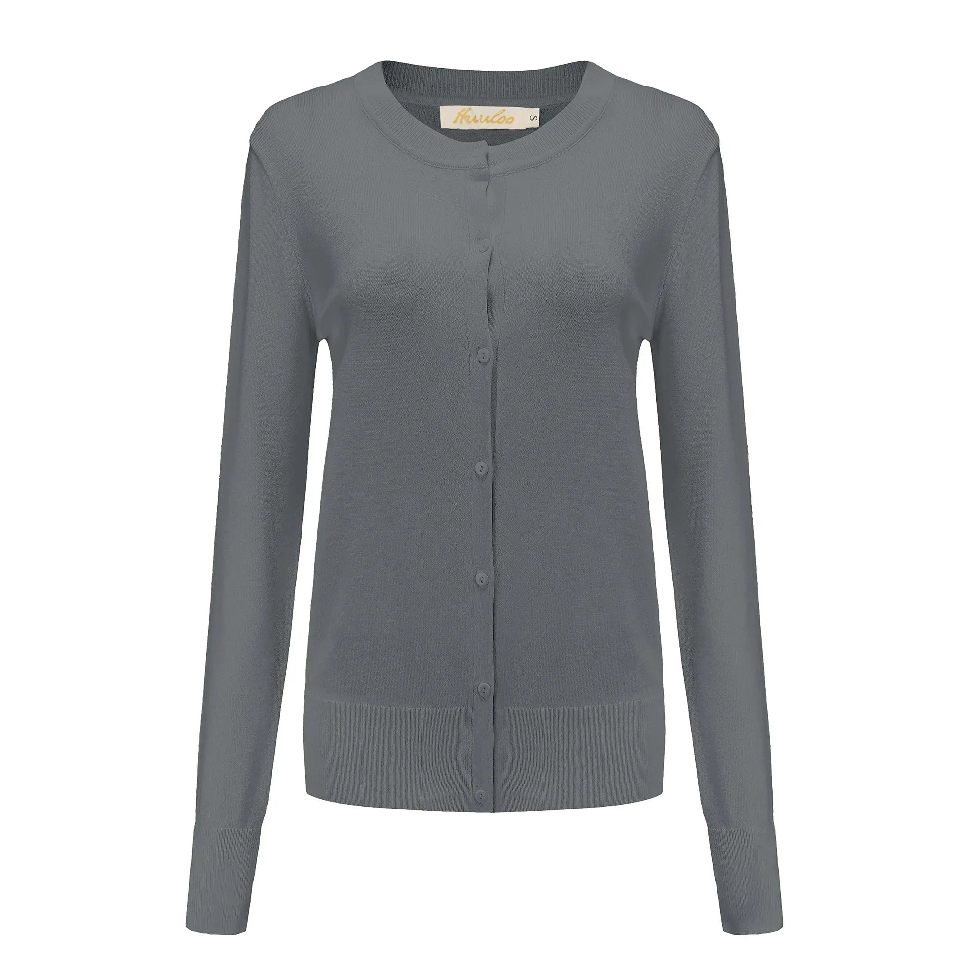 Huuloo Women's Crew Neck Button Down Long Sleeve Cardigan Sweater - Silver Grey XX-Large