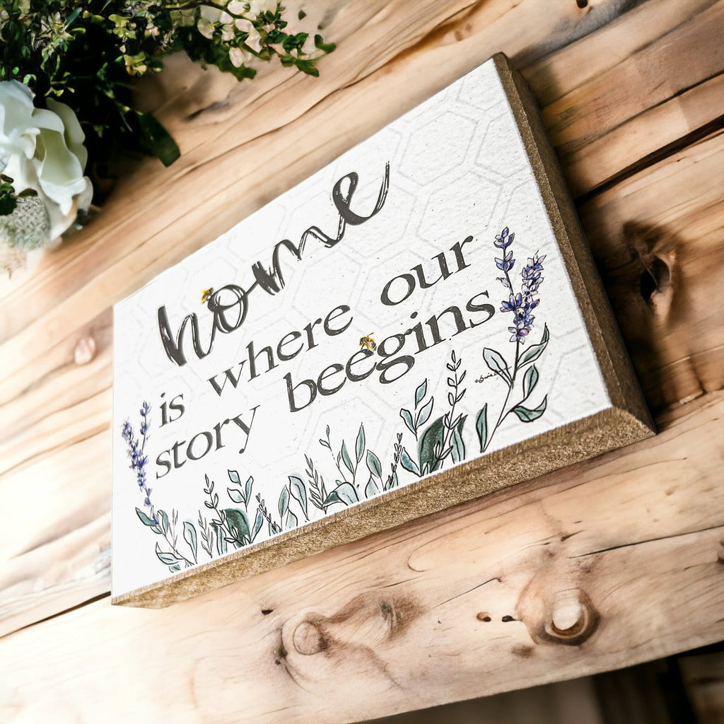 Home BeeGins Wooden Block Sign 6x4x1 Rustic Bee Home Decor Spring Summer