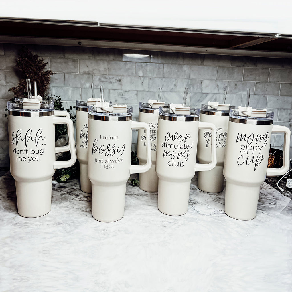 Mom Sippy Cup 40oz Insulated Travel Mug With Handle Lid And Straw