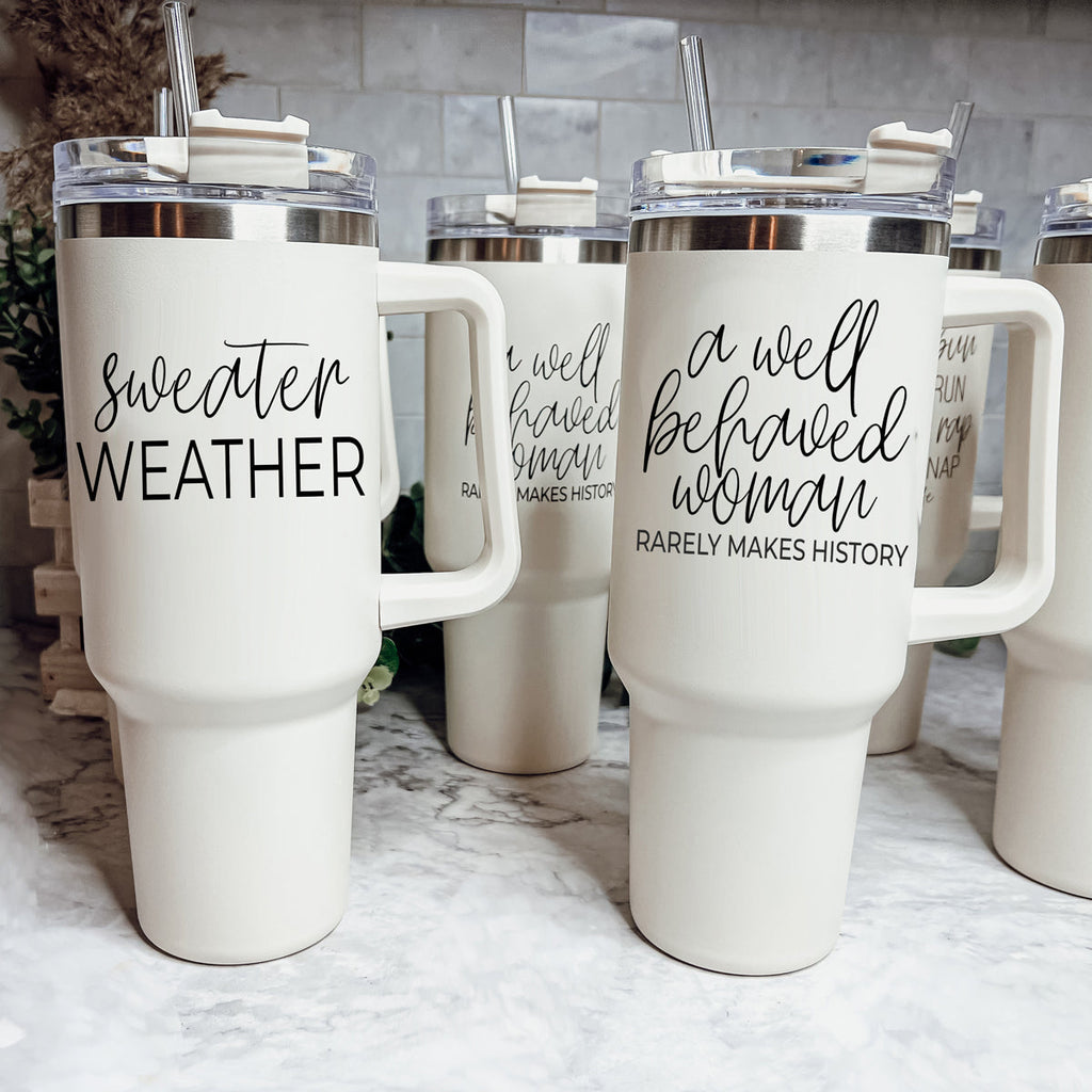 Insulated 40oz Travel Mug With Handle, Lid & Straw - Sweater Weather Fall Mug