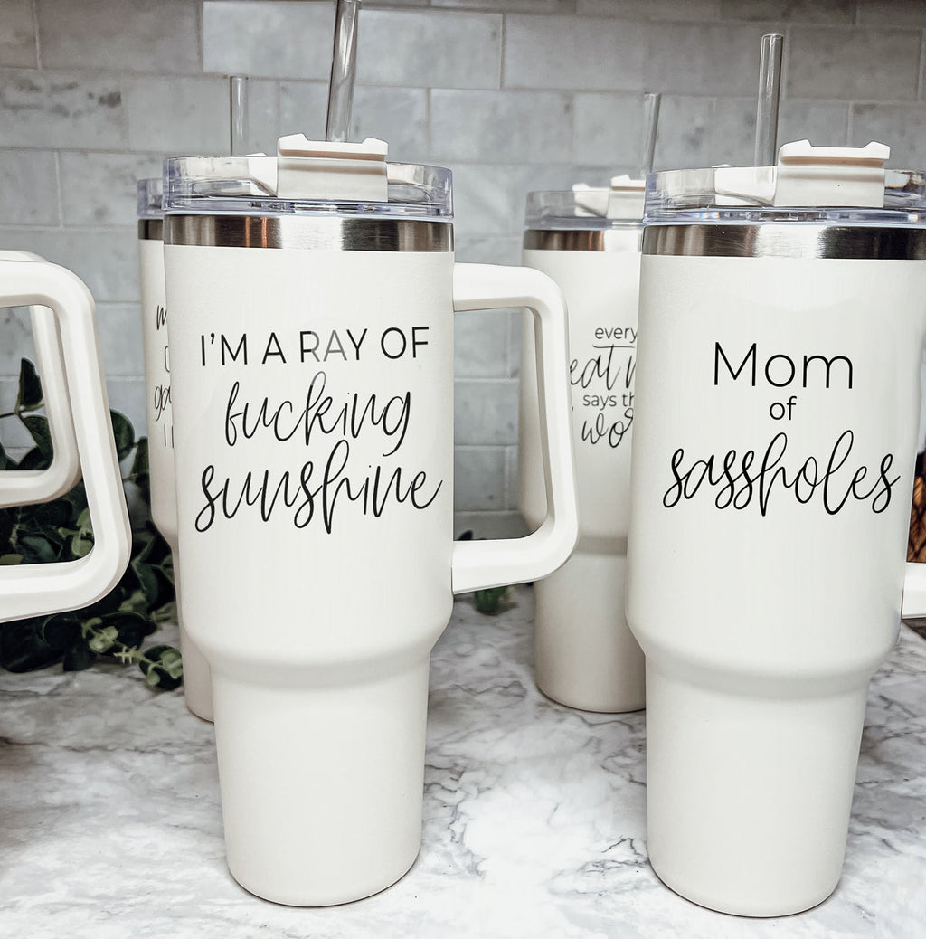 Ray Of Sunshine 40oz Insulated Travel Mug With Handle Lid And Straw
