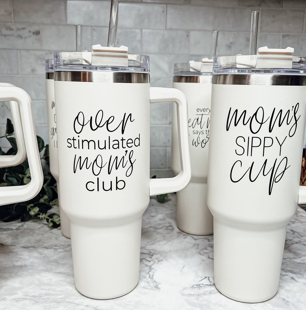 Mom Sippy Cup 40oz Insulated Travel Mug With Handle Lid And Straw