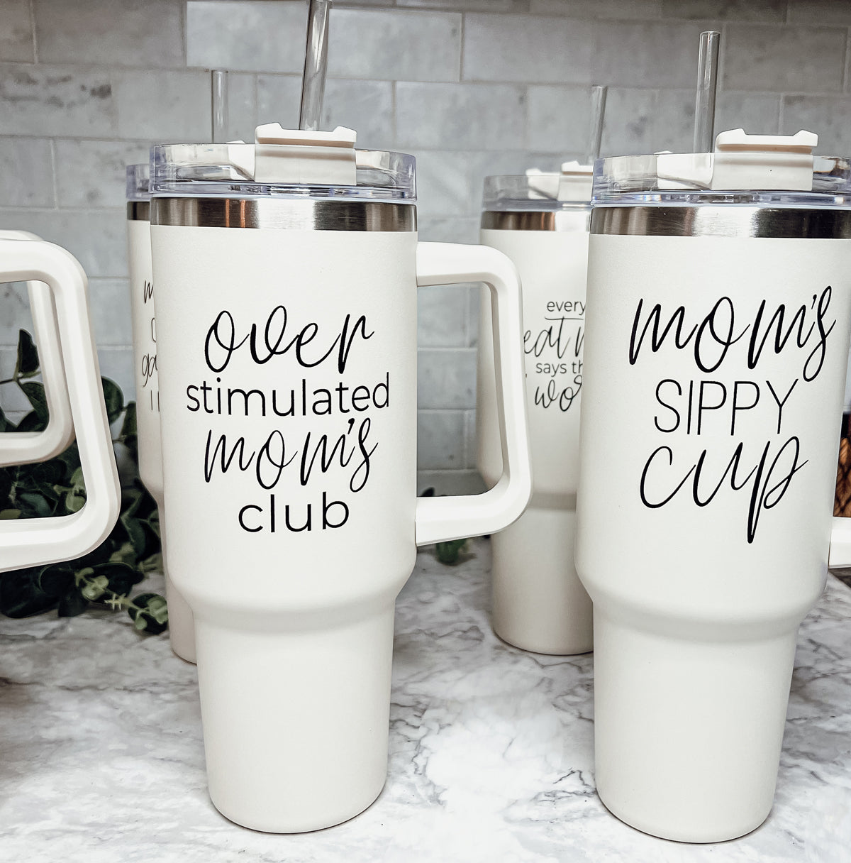 Mom Sippy Cup 40oz Insulated Travel Mug With Handle Lid And Straw