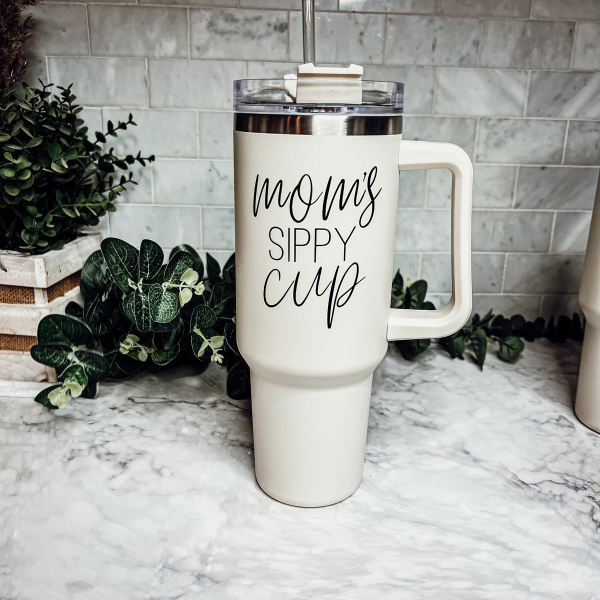Mom Sippy Cup 40oz Insulated Travel Mug With Handle Lid And Straw