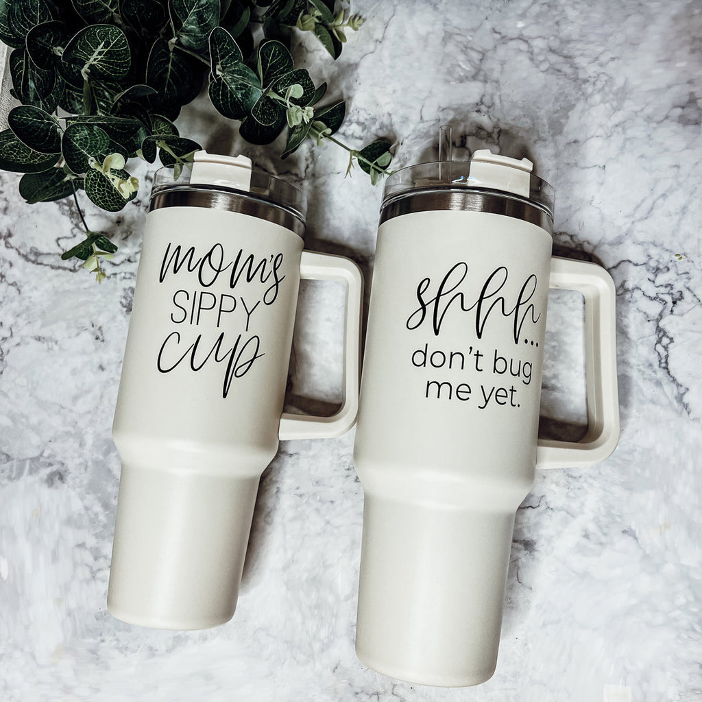 Mom Sippy Cup 40oz Insulated Travel Mug With Handle Lid And Straw