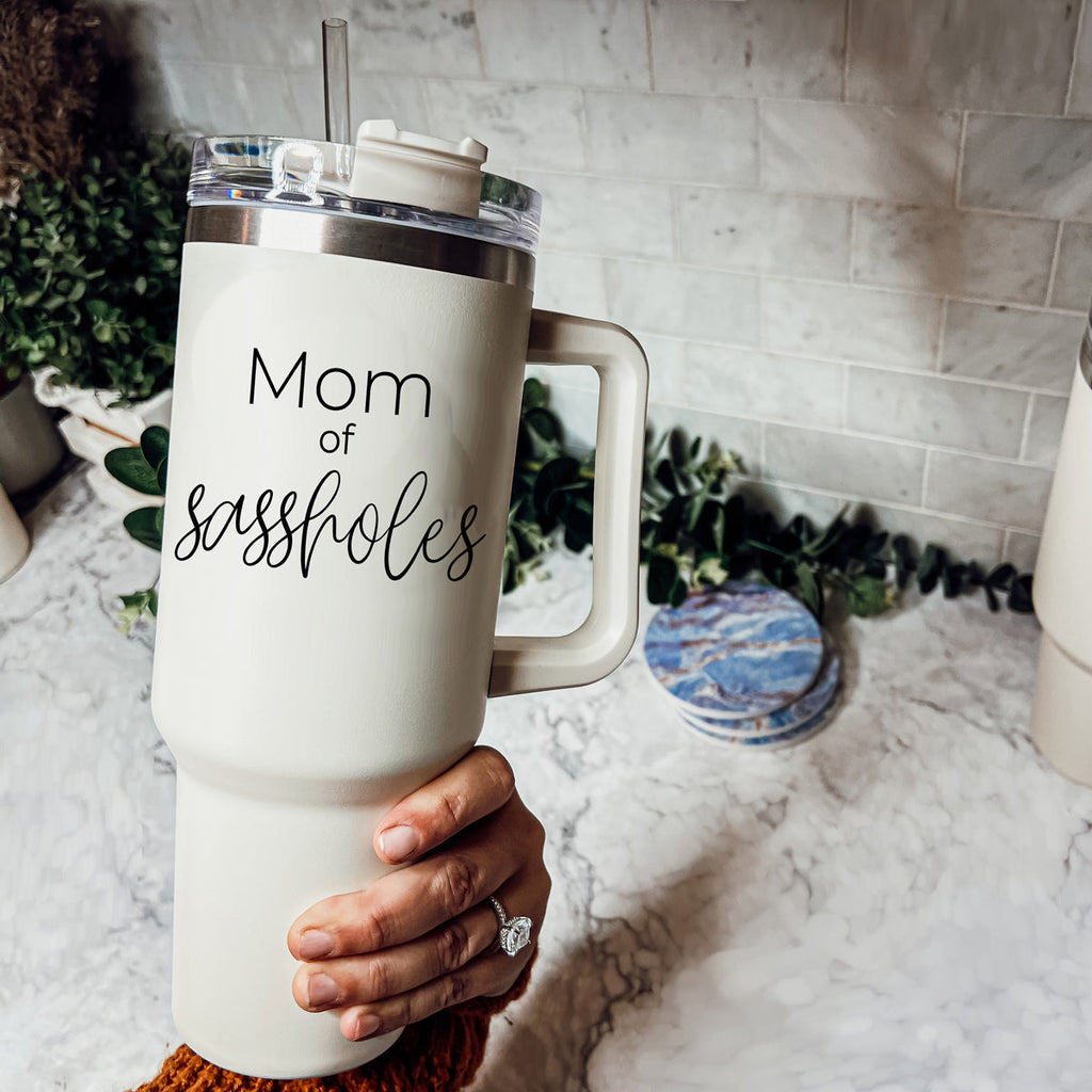 40oz Insulated Travel Tumbler With Handle Lid Straw - Funny Mom Gift Mug