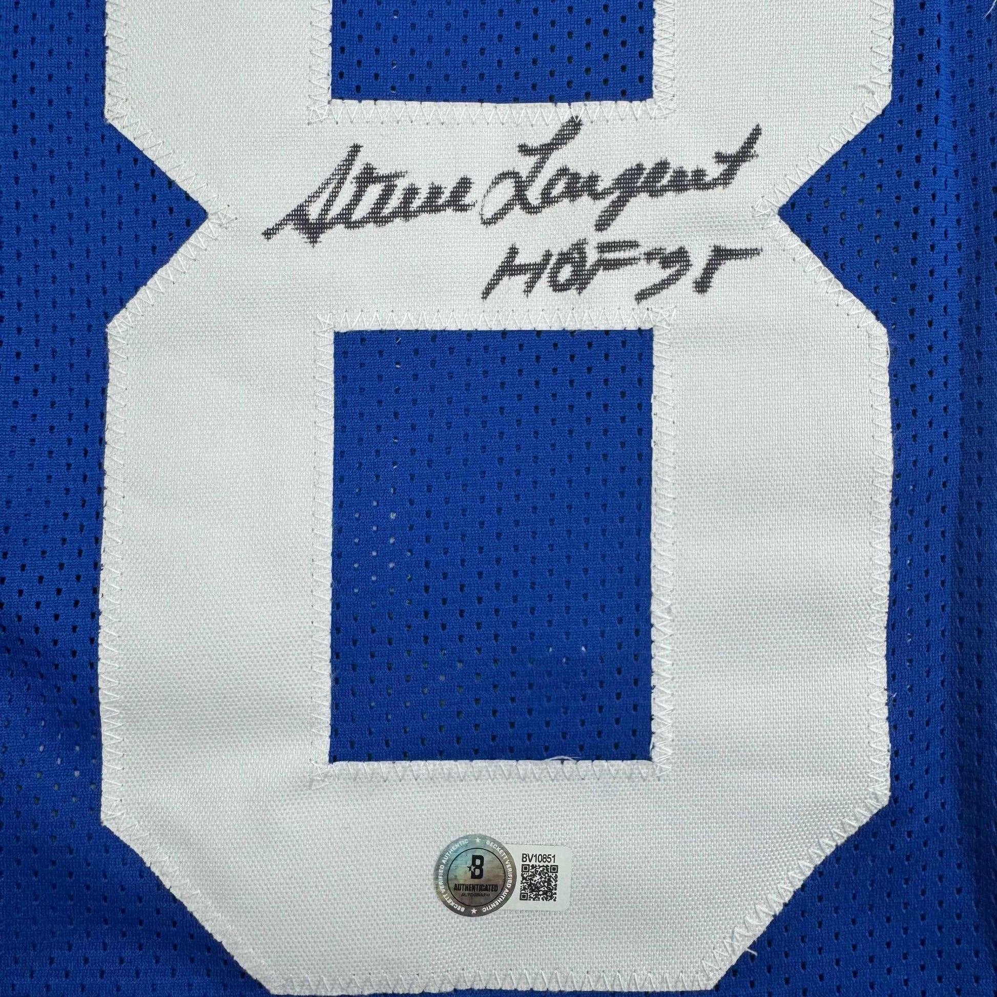 Autographed/Signed Steve Largent HOF 95 Seattle Blue Football Jersey Beckett BAS COA