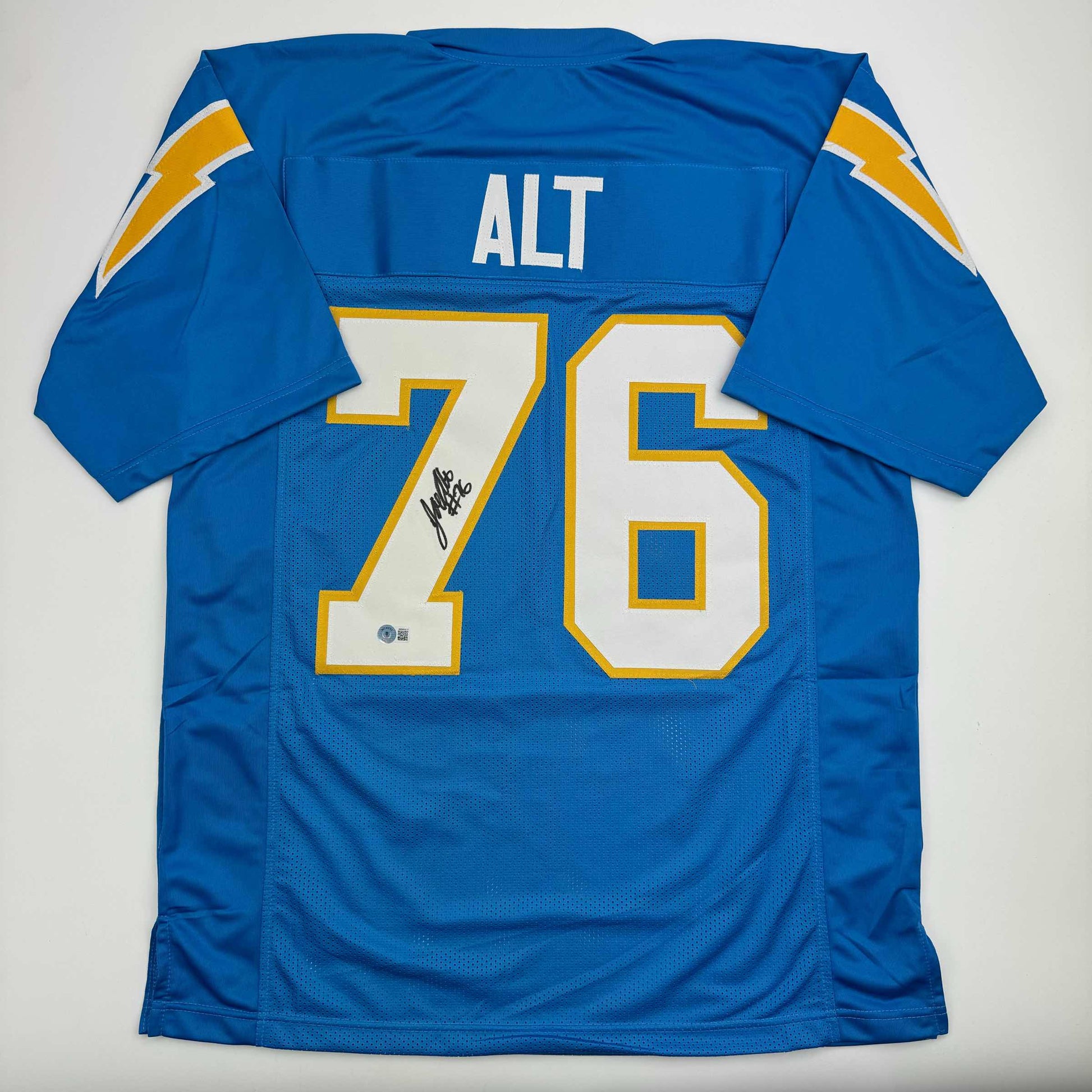 Autographed/Signed Joe Alt Los Angeles LA Powder Blue Football Jersey Beckett BAS COA