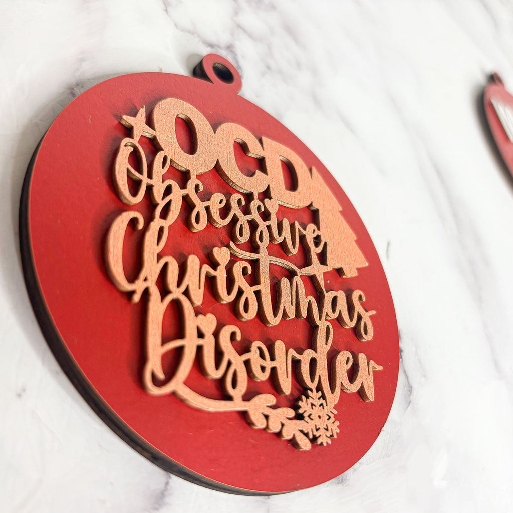Handcrafted 3D Wooden Christmas Ornaments Imperfect OCD Style Limited Edition Tree Hanging Decor
