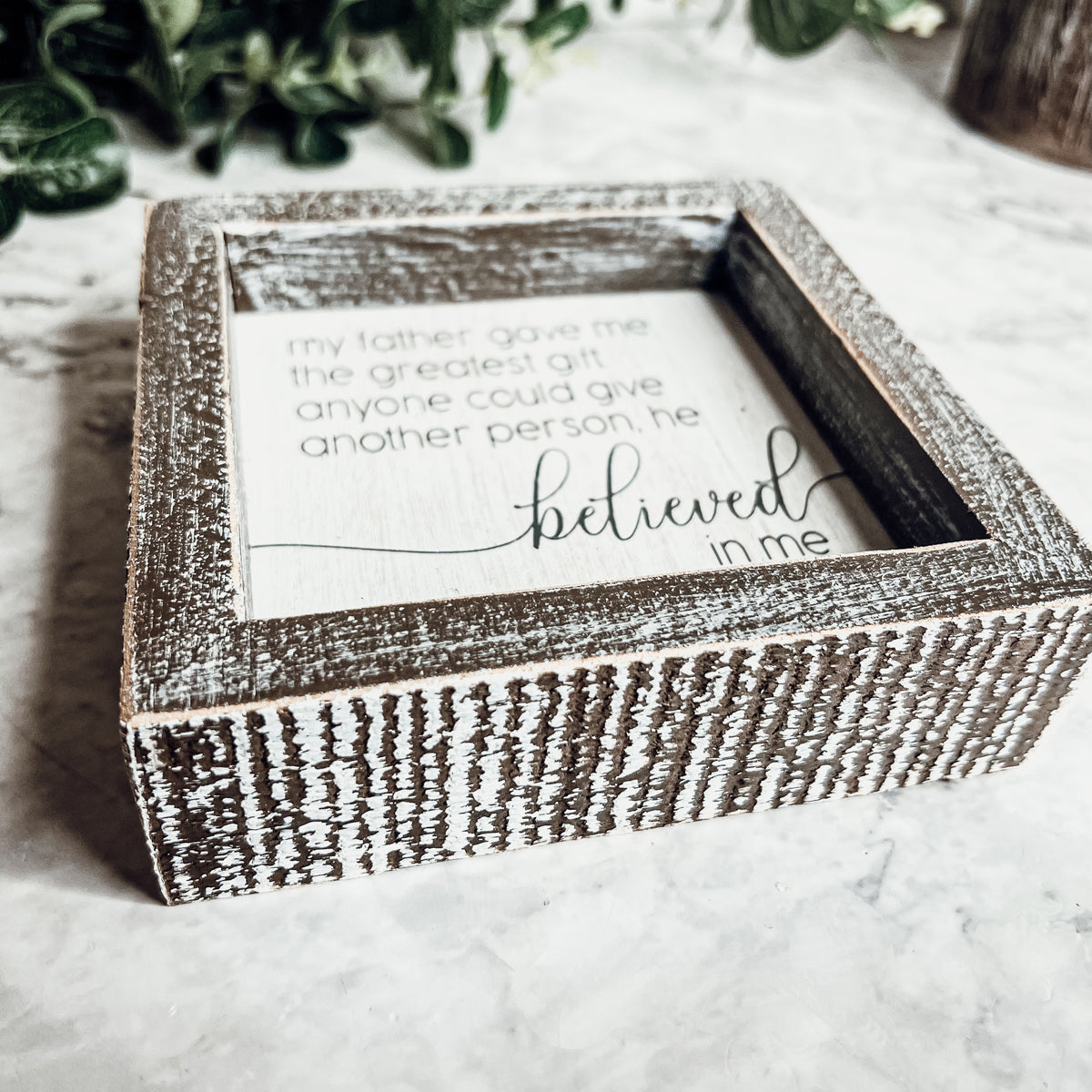 Jim Valvano Quote Framed Wooden Sign 5 Inch Greatest Gift My Father Believed In Me Wall Decor